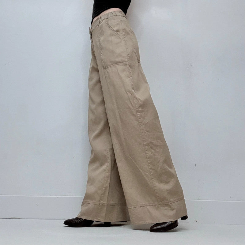 tan khaki wide leg flared trousers
