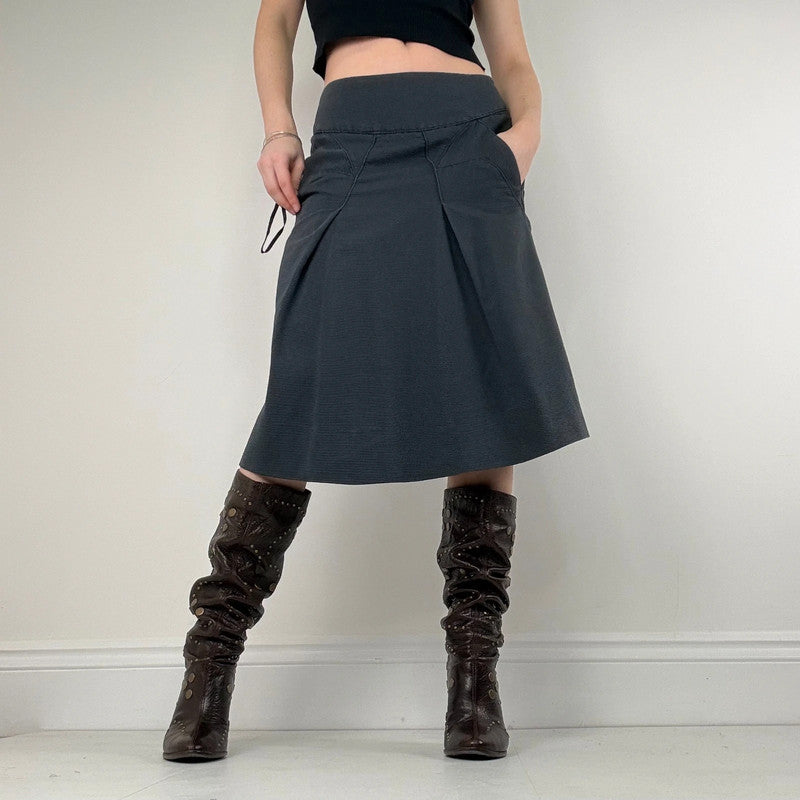 navy blue structured textured midi skirt