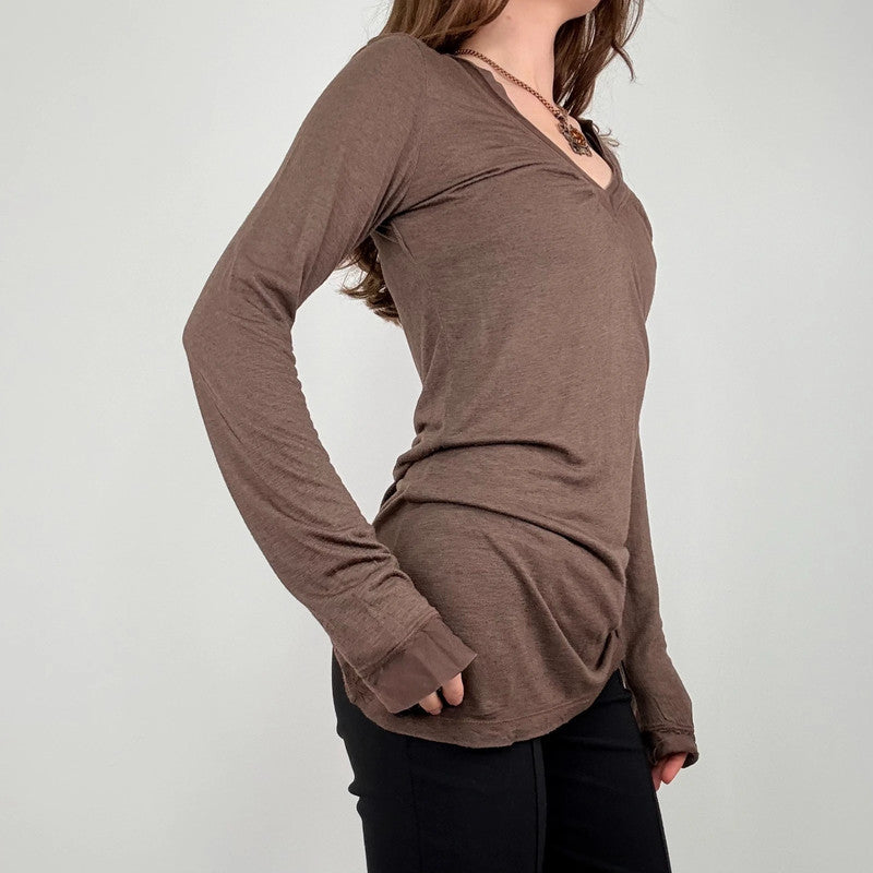slouchy brown gathered long sleeve t-shirt