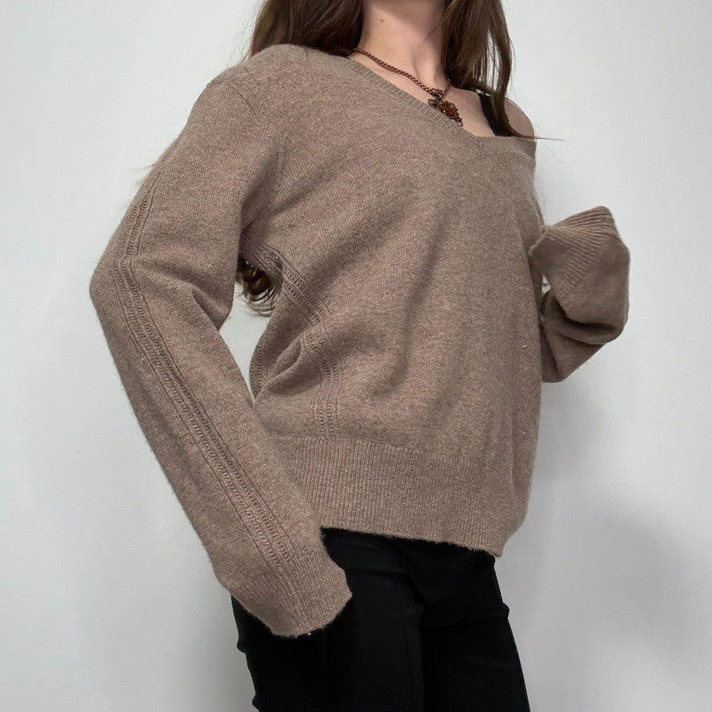 brown wool slouchy knit jumper