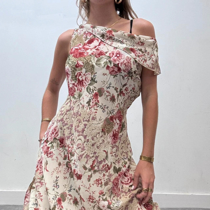 lace floral print sheer flutter maxi dress