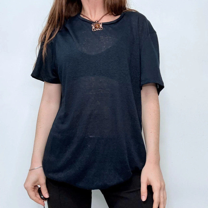 navy linen oversized minimalist t-shirt