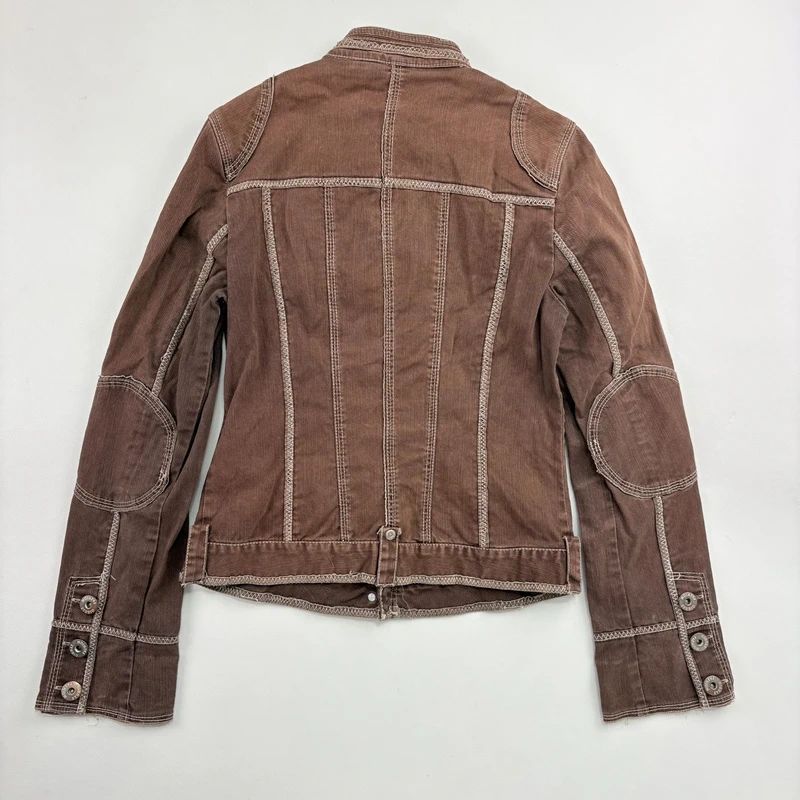 distressed brown cargo denim jacket