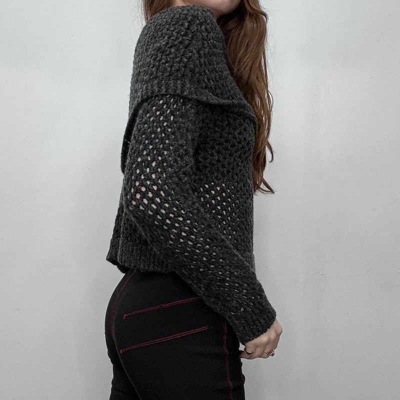 chunky sheer knit fold over jumper