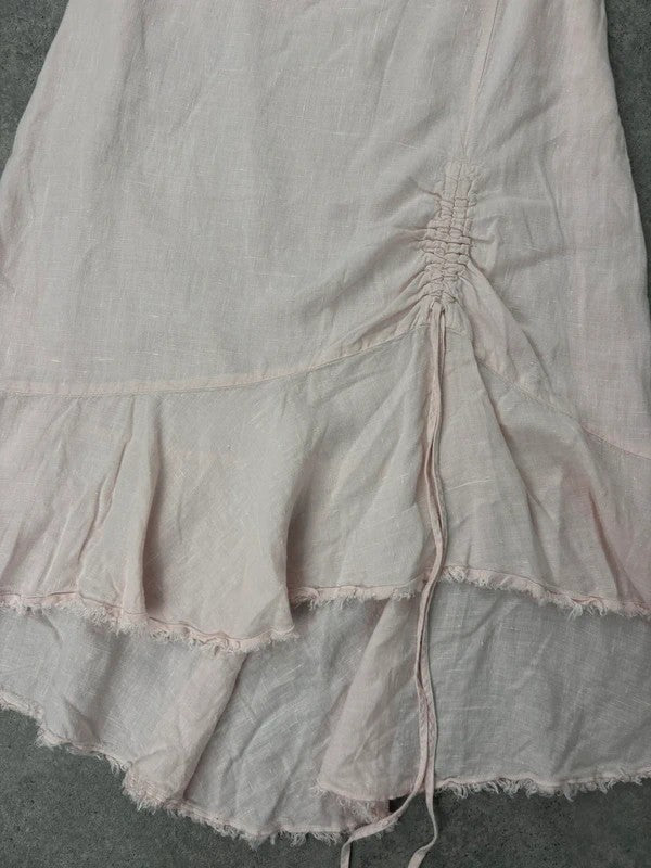 Pink linen flared asymmetric midi skirt