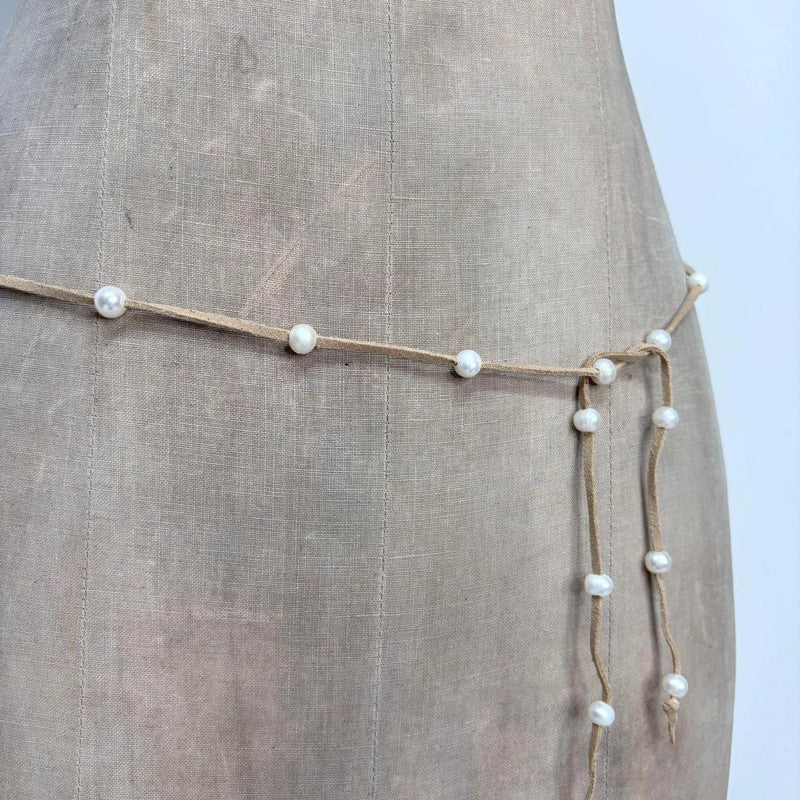 tan suede pearl wrap waist beads