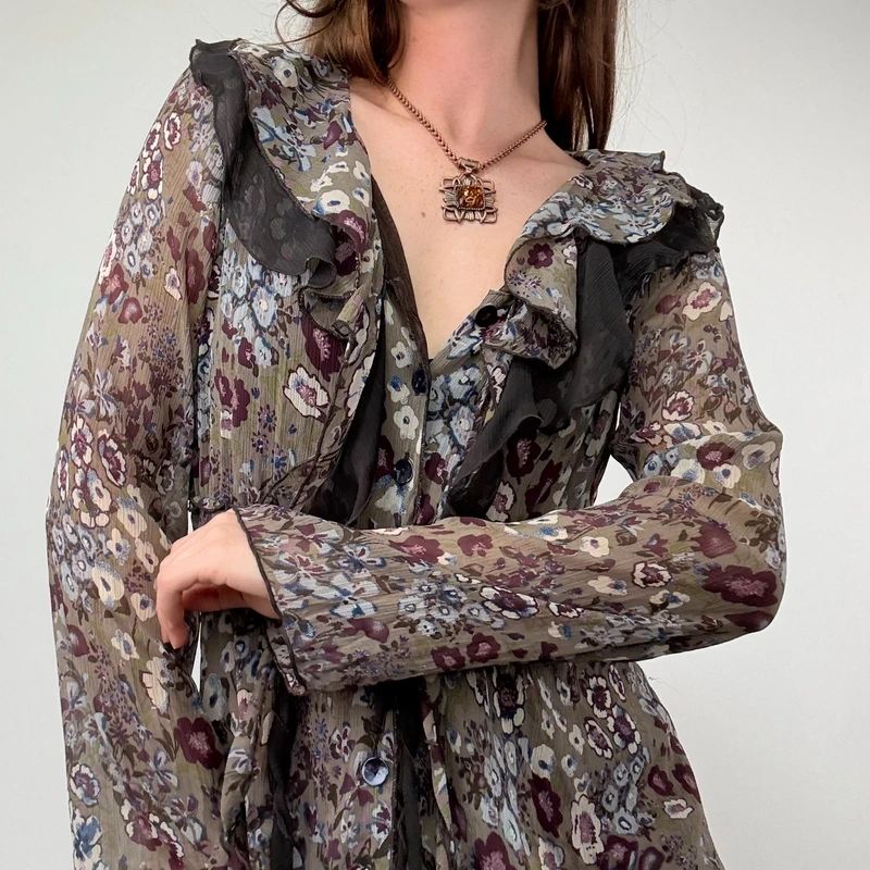 Sheer Khaki Ruffle Fairy Blouse