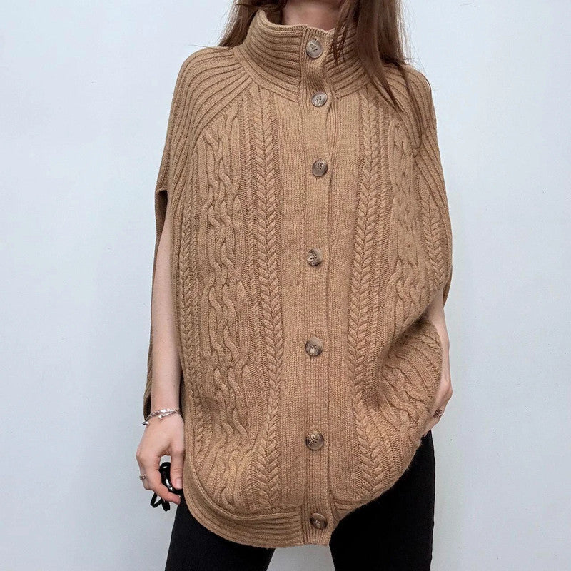 tan cable knit cape cardigan