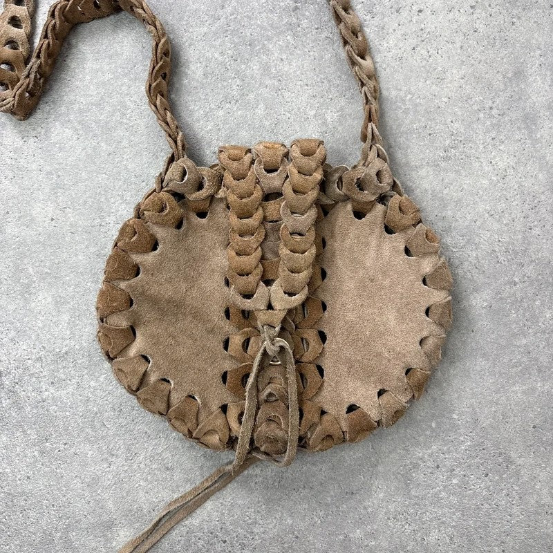 Boho suede circle woven crossbody bag