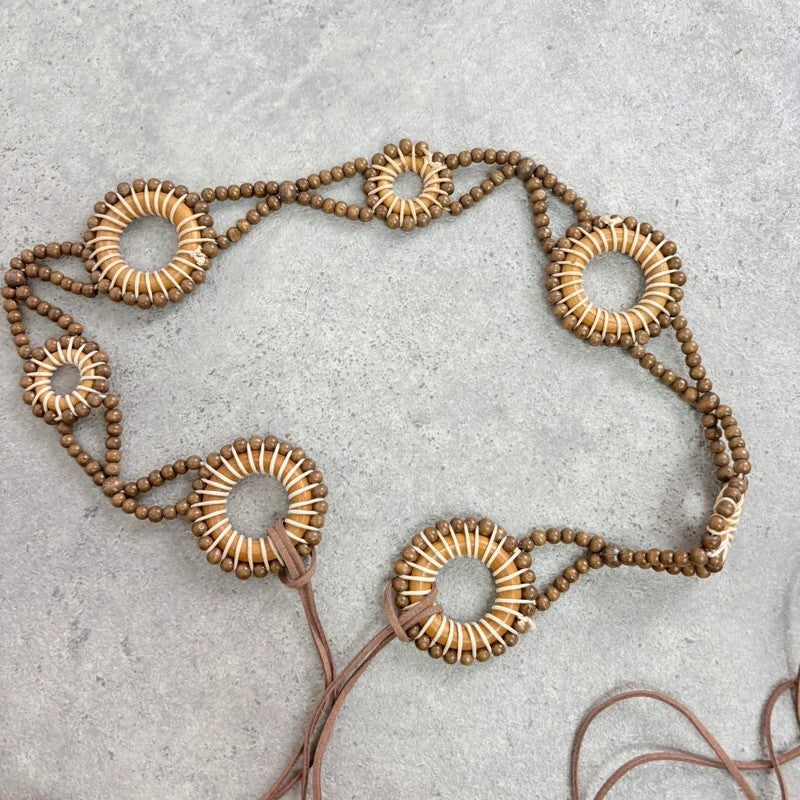 Woven beaded tie up waist belt