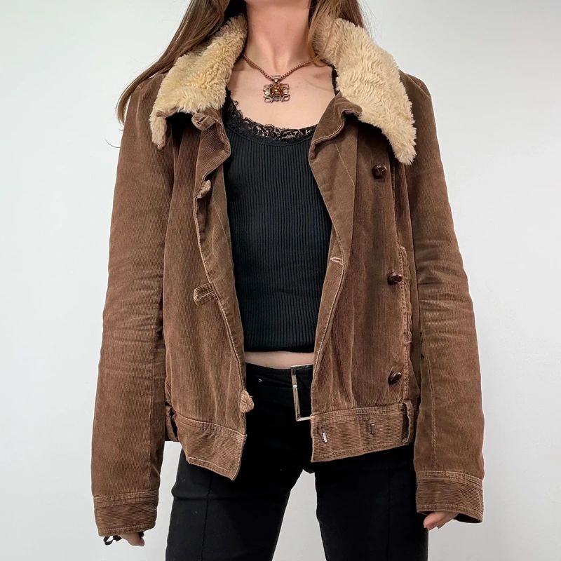 asymmetric brown cord jacket