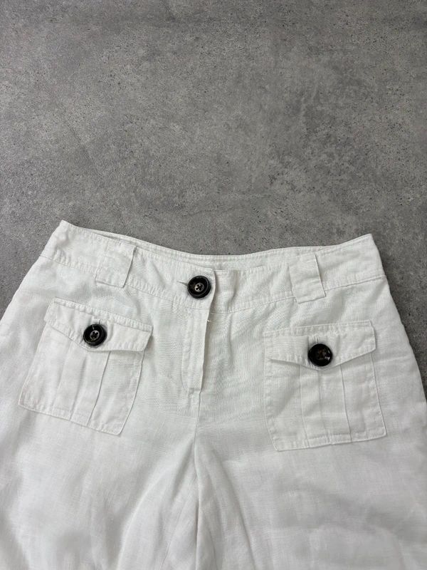 Cargo linen summer flare white trousers