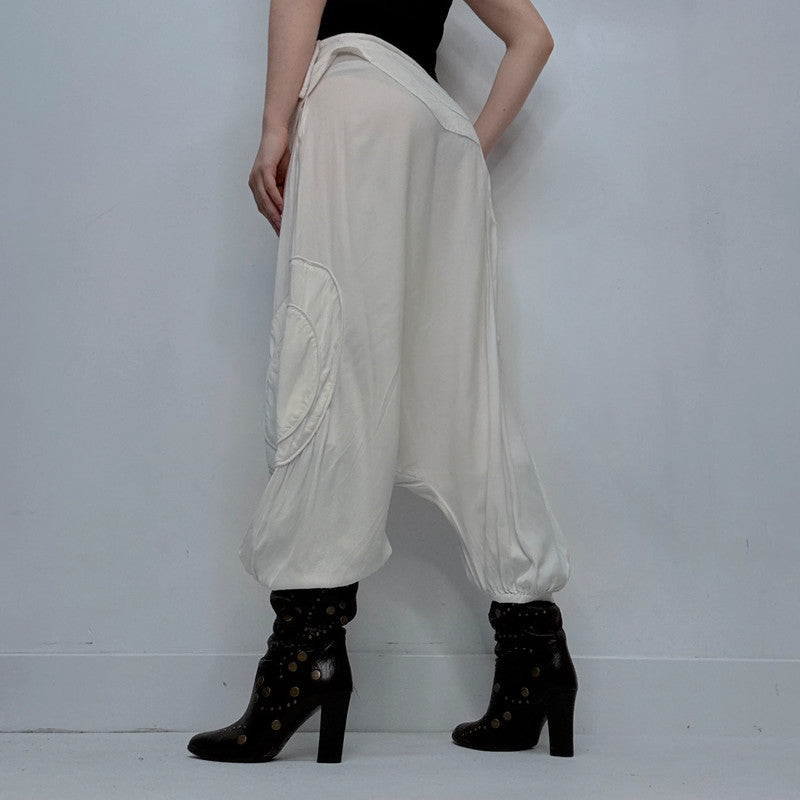 white batwing slouchy trousers