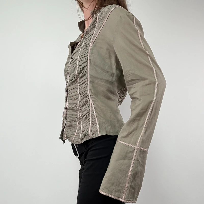 Khaki Gathered Lace Corset Shirt