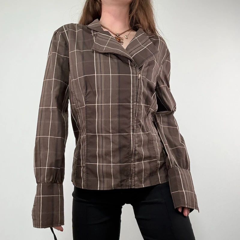 Brown tartan Asymmetric corset Shirt