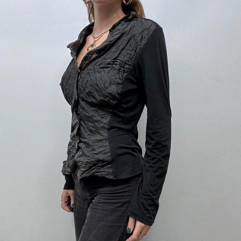 crinkle textured flared cardigan shirt