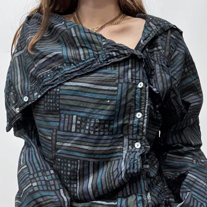 asymmetric gathered patterned shirt