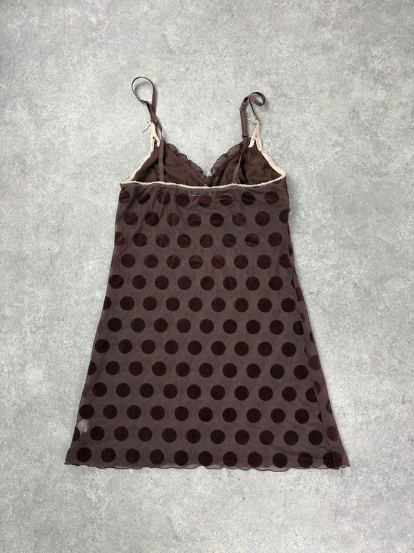 brown polkadot sheer mini slip dress