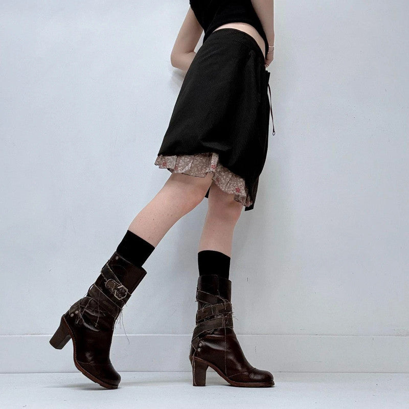 black gathered pinstripe ruffle cop copine skirt