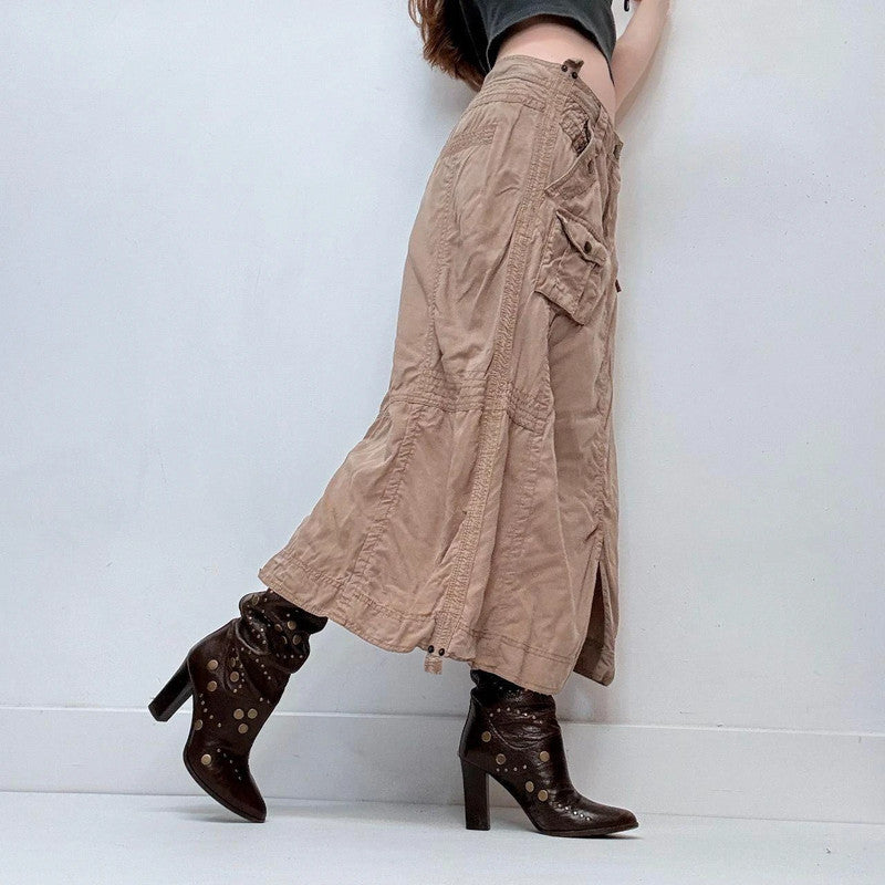 tan cargo maxi skirt