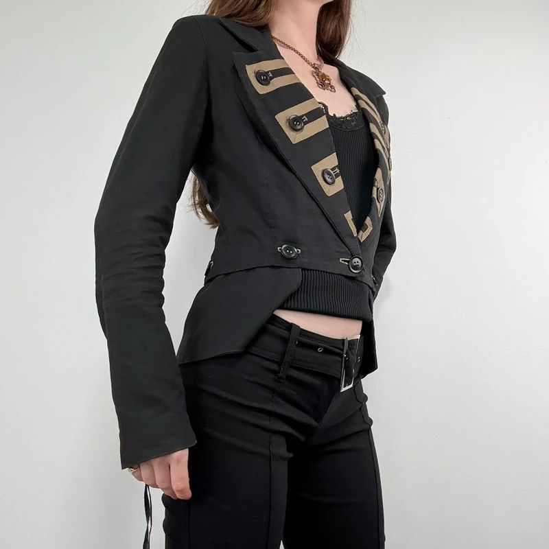 black cropped military napoleonic adjustable jacket