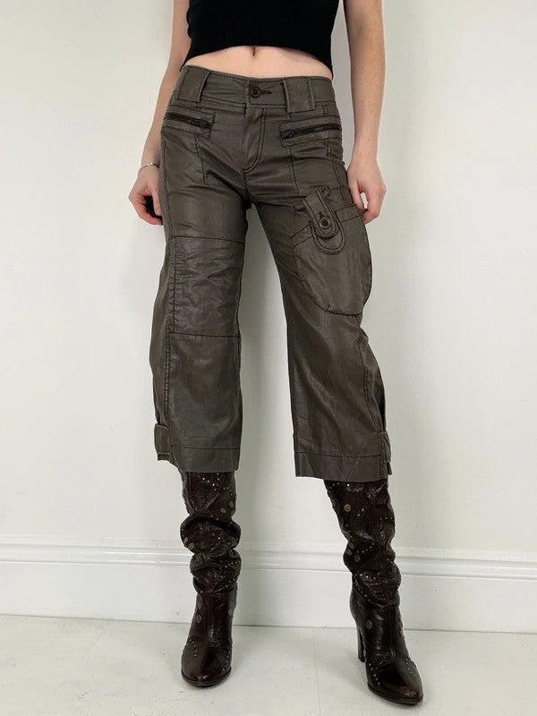 brown stright leg cropped capri pants