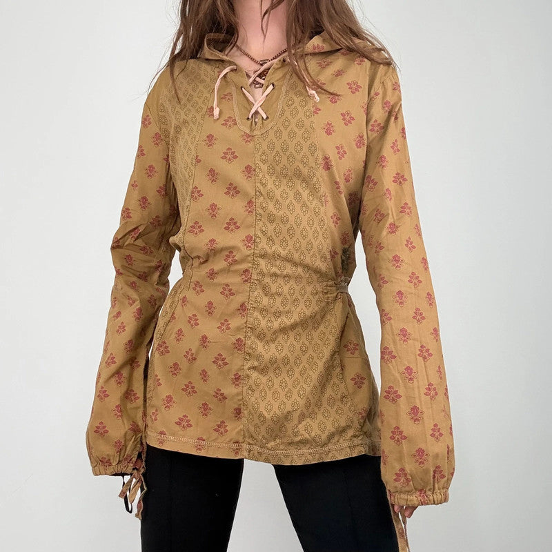 tan khaki printed cotton shirt