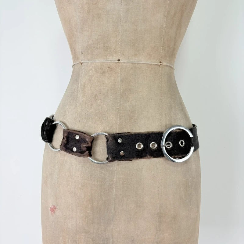 Pony hair cow hide leather chain link belt