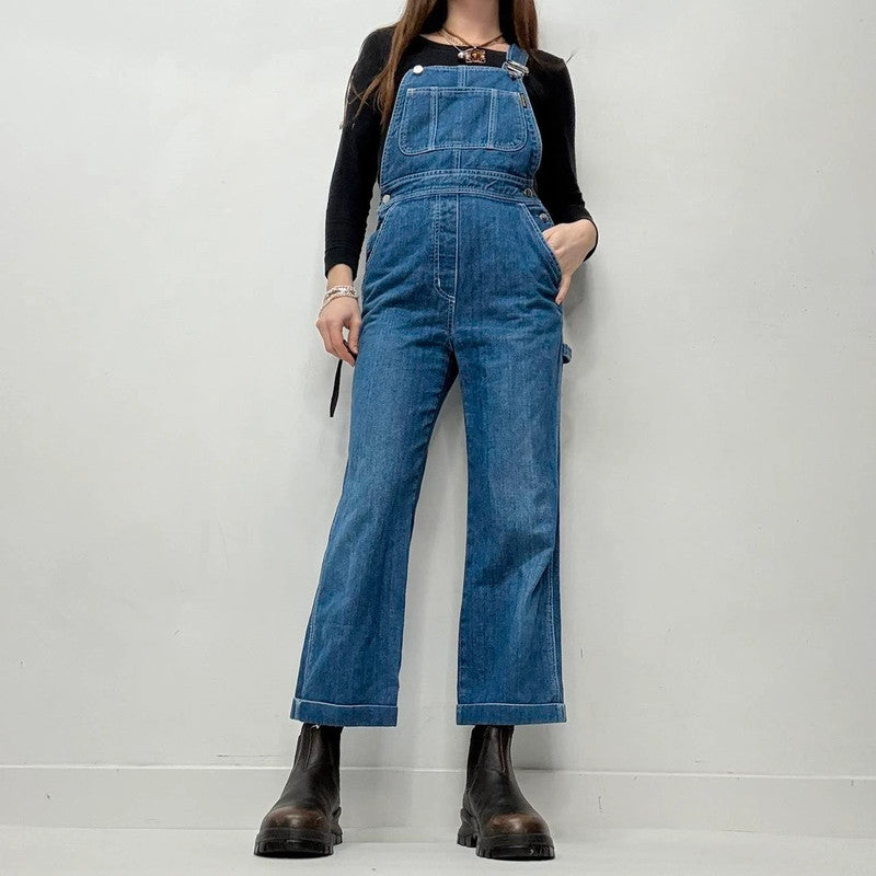 denim wide leg dugarees