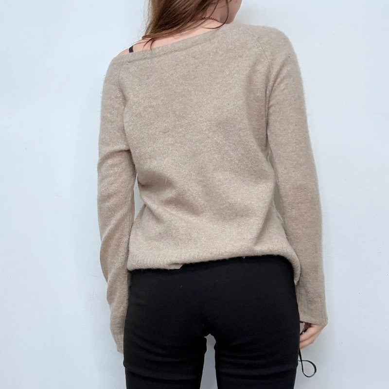 tan cashmere slouchy neck jumper