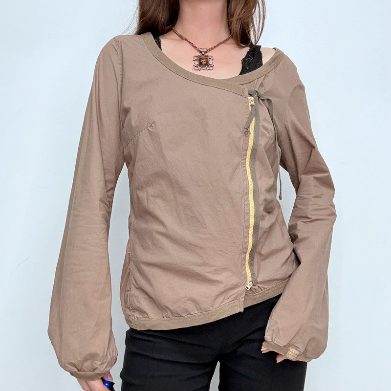 Cop Copine brown asymmetric puff sleeve utility jacket