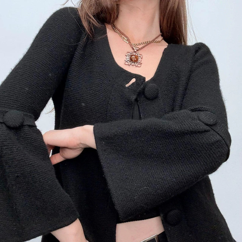 black knitted flared button cardigan