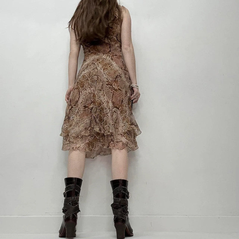 distressed silk bias cut snake dress
