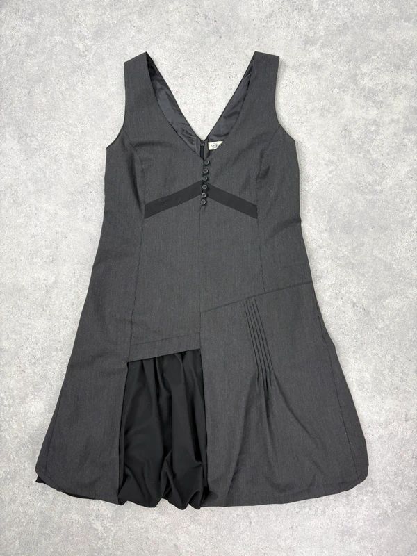 black deconstructed flared midi dress