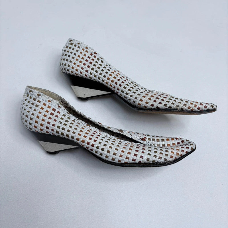 woven white leather ballet pumps
