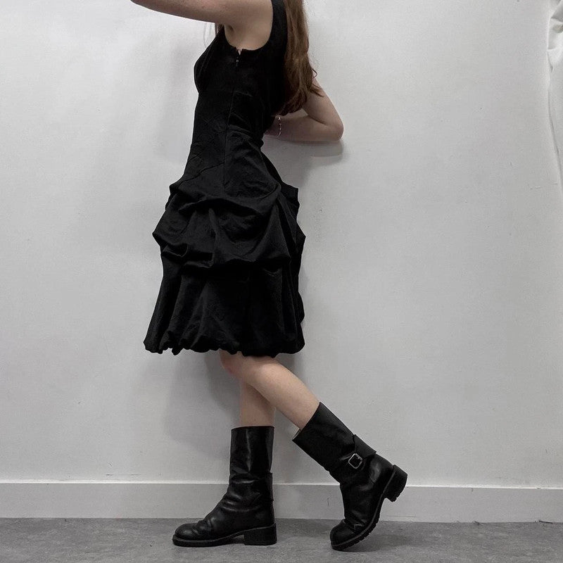 black puff balloon dress