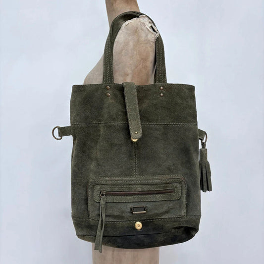 khaki green suede western bag