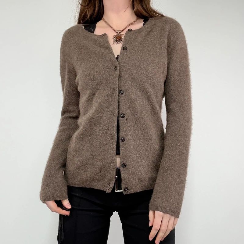 Kujten brown cashmere fluffy cardigan