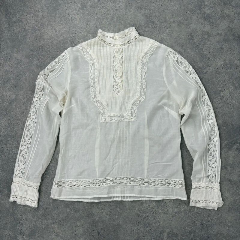 white pleated lace blouse