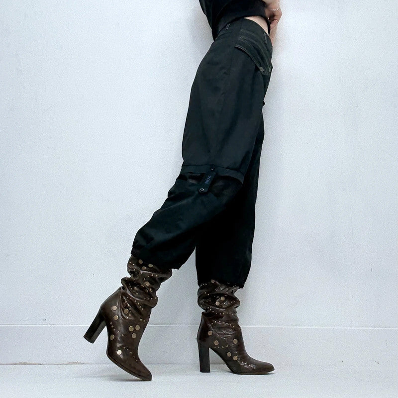 black structured barrel trousers