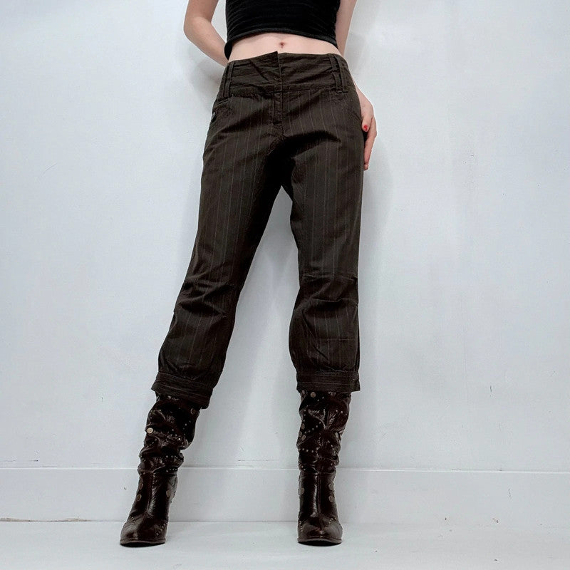 brown pinstripe cuffed straight leg trousers