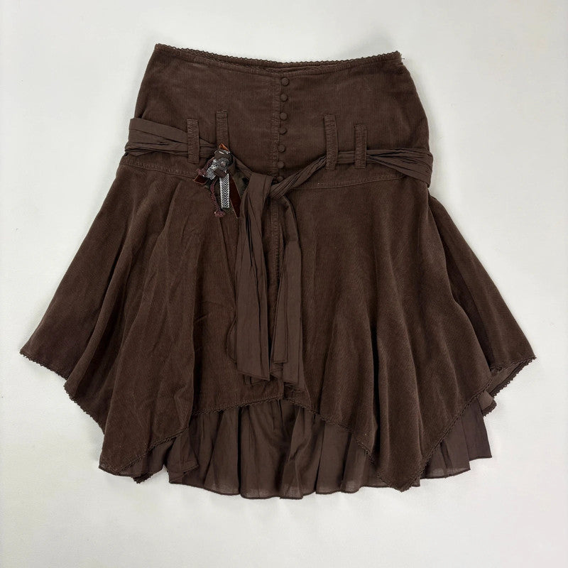 brown layered pleated midi skirt