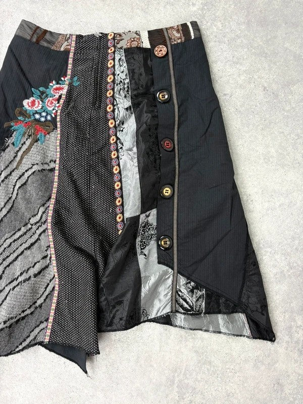 Patchwork embroidered asymmetric skirt