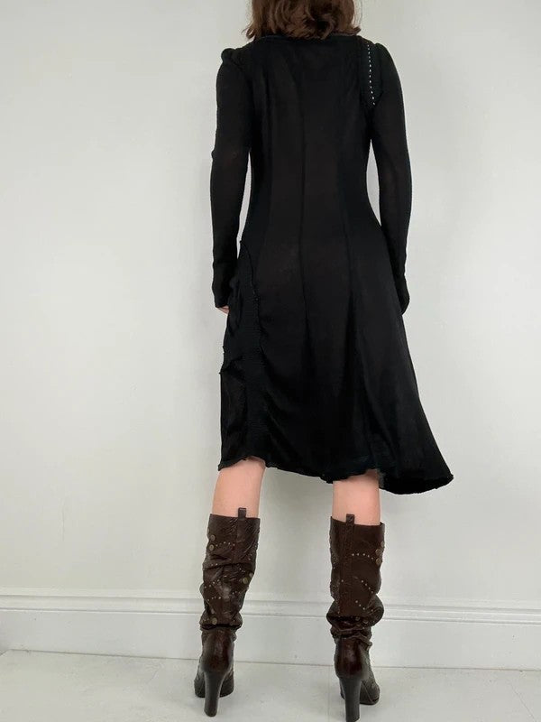 Black long sleeve french midi dress