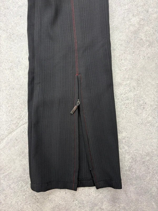 black pinstripe flared gothic d-ring utility trousers