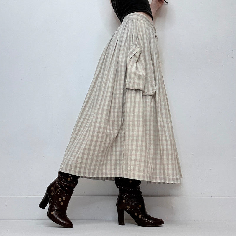 gingham checked flared maxi skirt