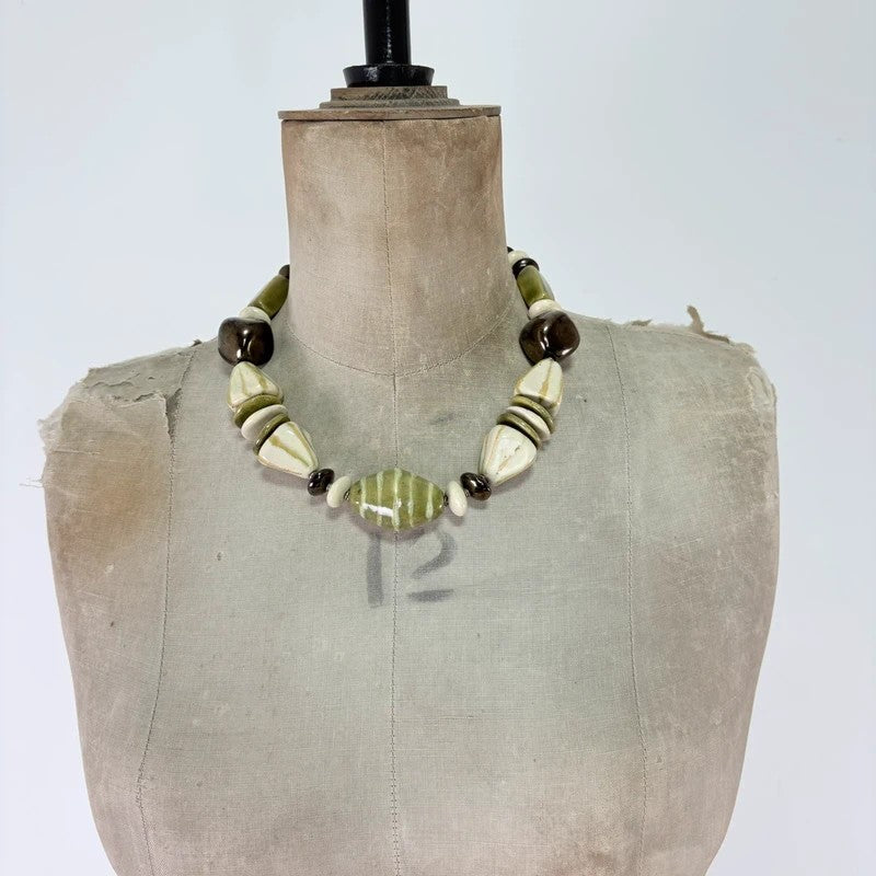 Chunky green brown bead necklace