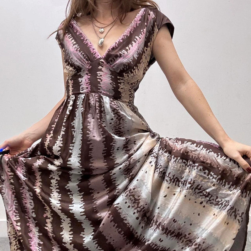 silk patterned floaty maxi dress