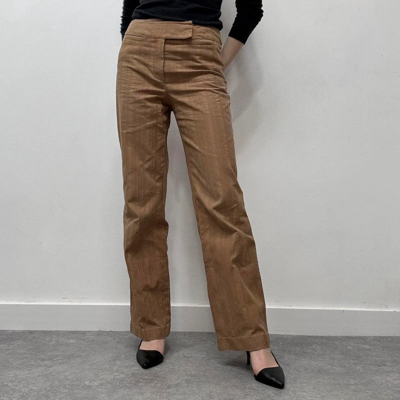 tan flare pinstripe pants