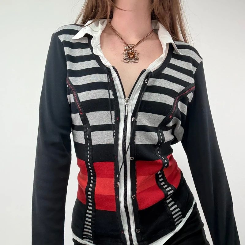 Pinstripe fitted Zip through Cardigan